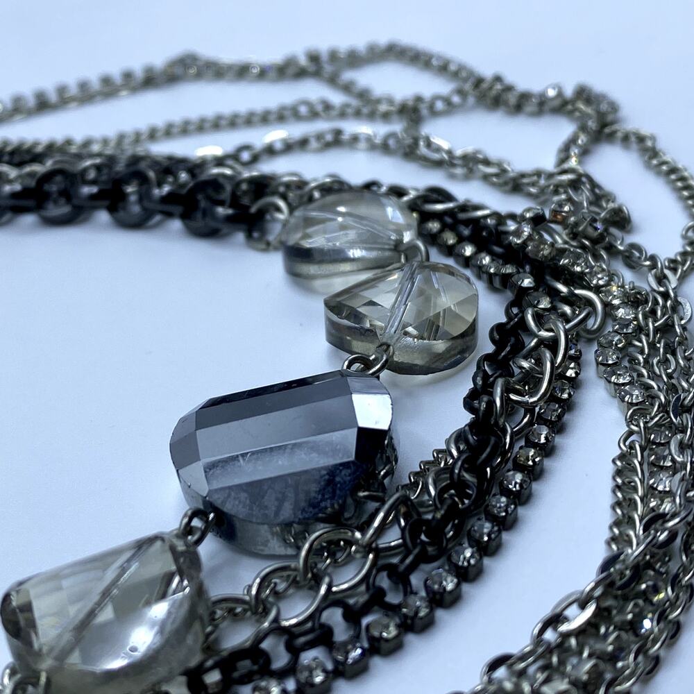 Layered Soft Goth 90s Grunge Maximalist Silver and Black Long Statement Necklace